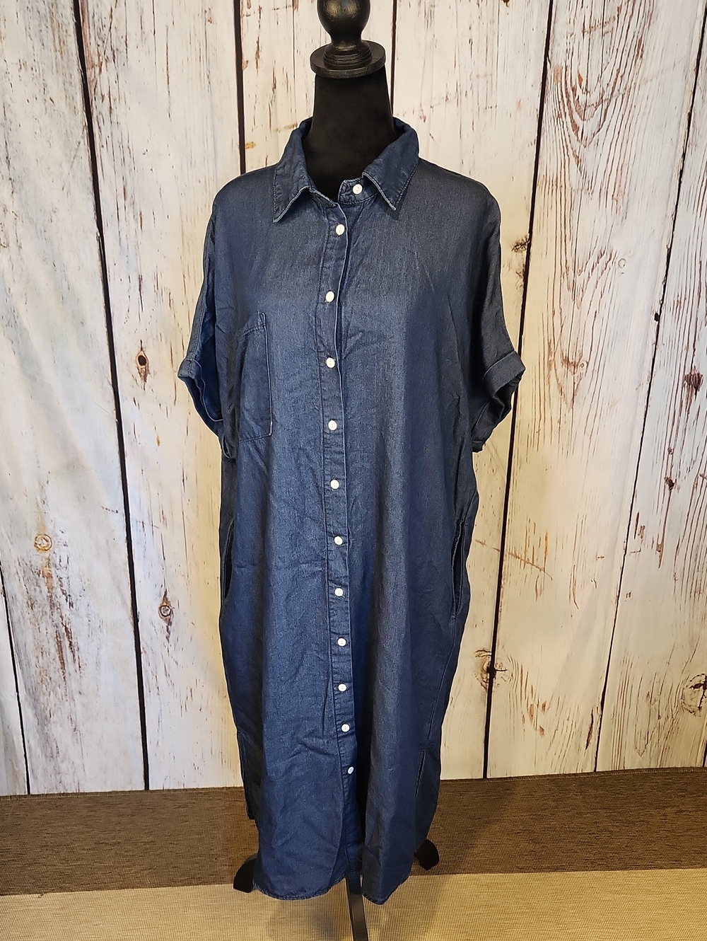 Dark Chambray Lyocell Denim Look Dress With Pockets XL